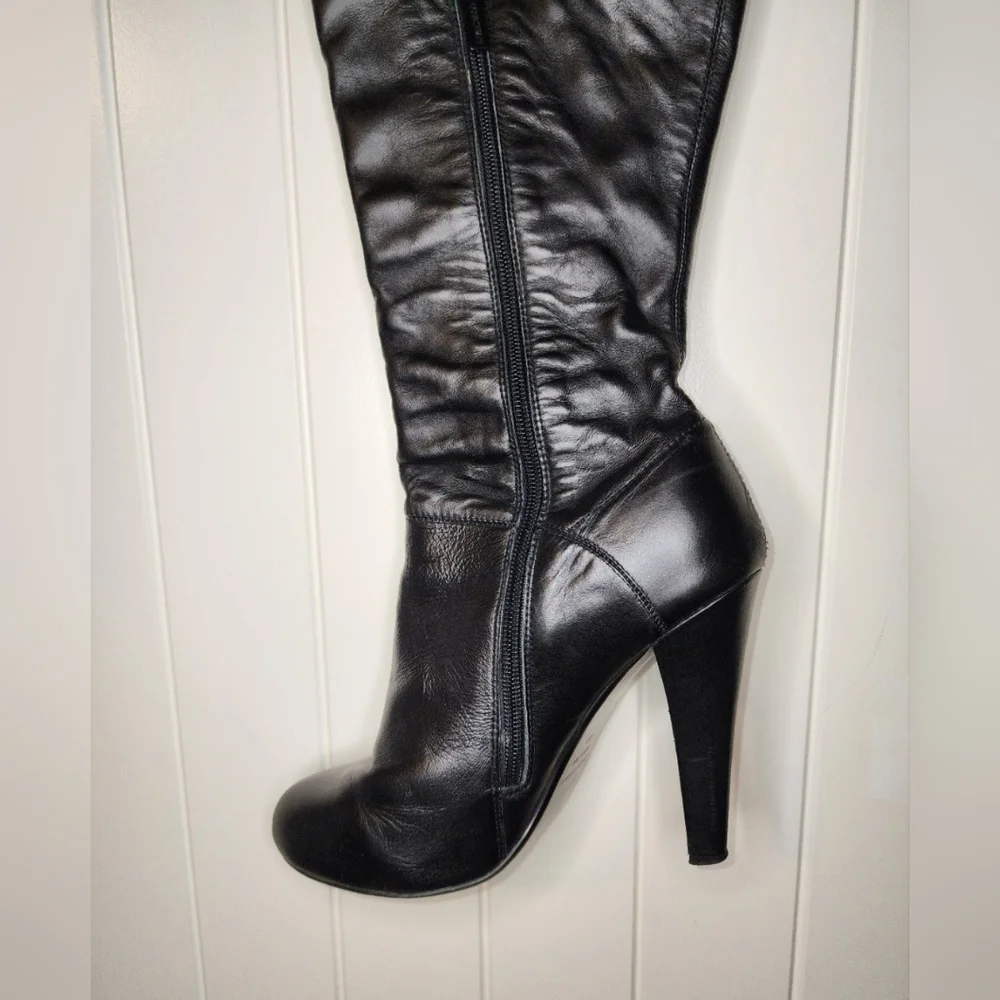 Women's Colin Stuart Black Leather Thigh-High Heeled Boots- Size 7.5B